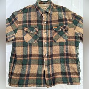 VTG Woolrich Brown Plaid Wool Coat Jacket Sherpa Lined Hunt Chore Size
Large USA